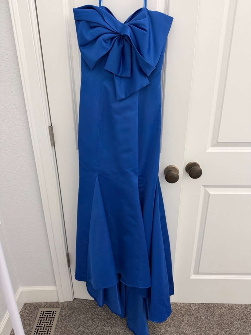 Strapless Royal Blue Evening Gown with Bow Detail
